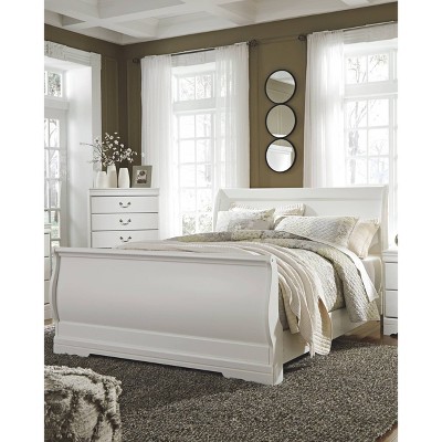 White Wood Queen Sleigh Bed with Sleigh Headboard