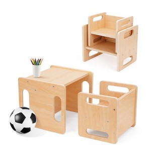 Aoibox Montessori Weaning Table and Chair Set Kids Activity Furniture with Fence Step Stool Space Saving Design for 1-3 Year Olds - 1 of 4