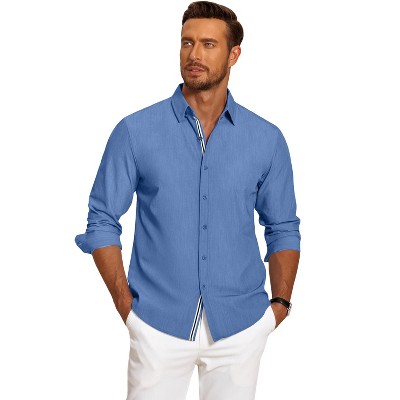 COOFANDY Mens Casual Button Down Shirt Untucked Long Sleeve Stretch Denim Dress Shirt