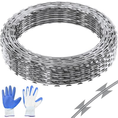 VEVOR Razor Wires, 147 ft Razor Barbed Wire, 3 Rolls Razor Wire Fencing Razor Fence, Double Spiral Razor Ribbon Barbed Wire Galvanized Razor Wire