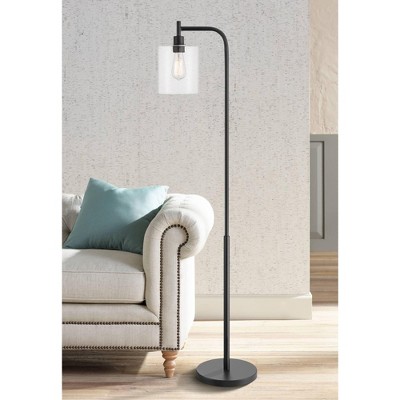 Edison Adjustable Matte Black Metal Floor Lamp with Clear Glass Shade