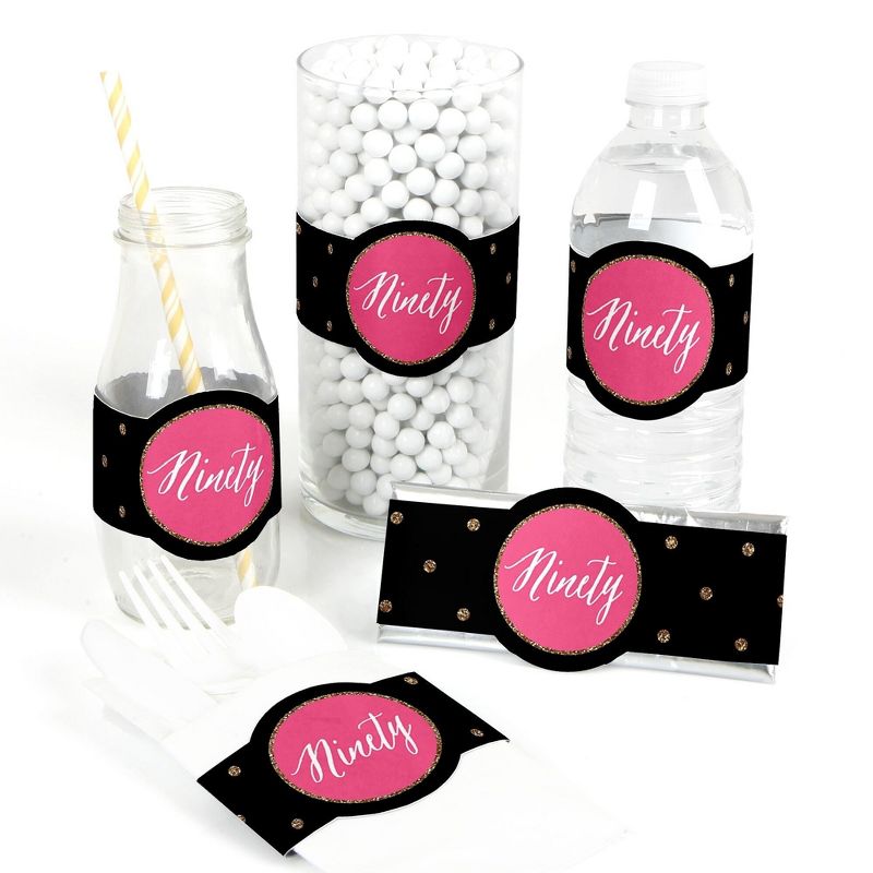 Big Dot of Happiness Chic 90th Birthday - Pink, Black and Gold - DIY Party Supplies - Birthday Party DIY Wrapper Favors & Decorations - Set of 15, 1 of 4