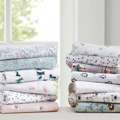 Gray Sloth Print Twin Cotton Flannel Sheet Set