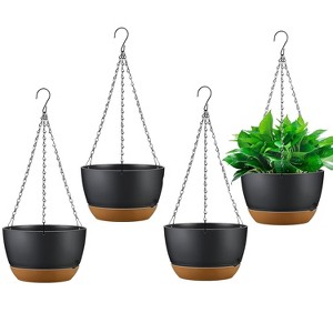 iMountek "4Pcs 9.64-Inch Hanging Planters with Drainage Holes & Self-Watering Tray for Indoor/Outdoor Herbs, Ivy, Ferns, and Plants" Gray - 1 of 4
