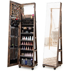 Tangkula 64" Jewelry Organizer Lockable Jewelry Cabinet Armoire w/ Mirror & LED Lights - 1 of 4