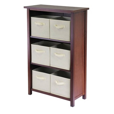 42.99" 7pc Verona Set Storage Shelf with Folding Fabric Baskets Walnut - Winsome