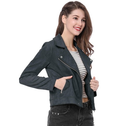 Womens Pale Blue Suede Biker Leather Jacket