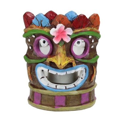 Northlight 4.5" Smiling Tiki Mask with Colorful Leaves Candle Holder