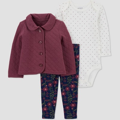 Image of Carter's Just One You® Baby Girls' Floral Cardigan & Bodysuit - Blue/Purple Newborn