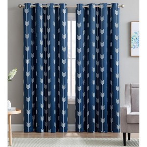 HLC.ME Arrow Printed Privacy Energy Efficient Room Darkening Grommet Window Curtain Drape Panels, Set of 2 - 1 of 4