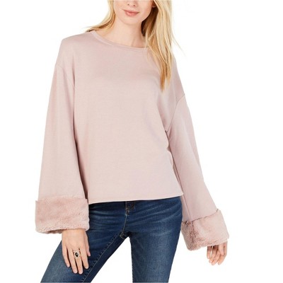 I.N.C International Concepts Womens Faux Fur Trim Sweatshirt, Pink, X-Small