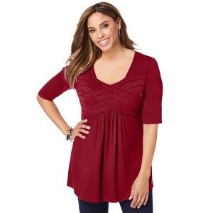 Jessica London Women's Plus Size Stretch Knit Pleated Tunic - 1 of 4
