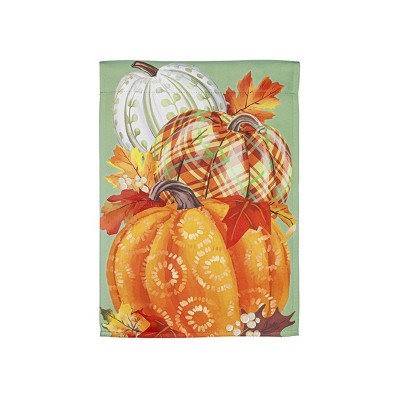 Evergreen Garden Flag Painted Fall Pumpkins Suede Double Sided Indoor Outdoor Decor 18" x 12.5"