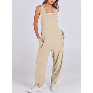 Women Jumpsuits Casual Summer Loose Outfits Rompers Beach Vacation Trendy Long Baggy Overalls Jumpers with Pockets - 1 of 4