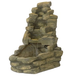 Sunnydaze 37"H Electric Fiberglass Stone Falls Waterfall Outdoor Water Fountain - 1 of 4
