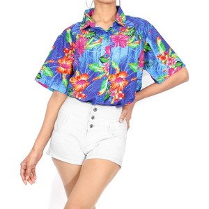 LA LEELA Women's Button Down Blouses Floral Party Shirt Blouse Short Sleeve Vacation Button Up Dress Hawaiian Shirts Tank Top Women - 1 of 4