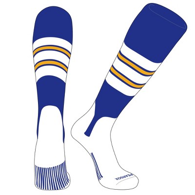 PEAR SOX OTC Baseball Softball Stirrup Socks (E, 5in) Royal, White, Gold (S)