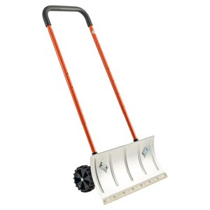 Angel Sar Winter Snow Pusher Shovel with Wheels, 24 Inch Metal Snow Plow for Driveway, Adjustable Handle with Anti-Slip Wheels for Snow Remova - 1 of 4