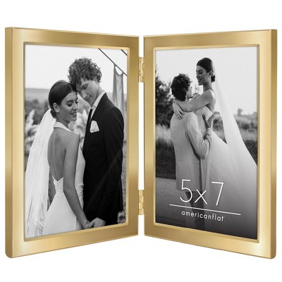 Americanflat Hinged Picture Frame with Wide, Beveled Molding and Shatter-Resistant Glass - Metal Picture Frame Displays Two Photos