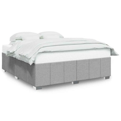 vidaXL Upholstered Bedstead King Light Gray Fabric Mattress Base with Slats for Bedroom - Modern Light Gray Frame Perfect for Contemporary Decor