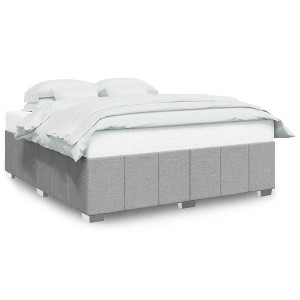 vidaXL Upholstered Bedstead King Light Gray Fabric Mattress Base with Slats for Bedroom - Modern Light Gray Frame Perfect for Contemporary Decor - 1 of 4