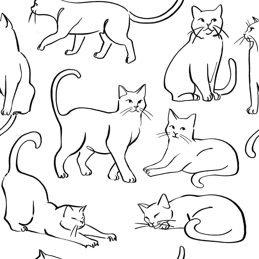 RoomMates Cat Poses Black/White Peel and Stick Wallpaper
