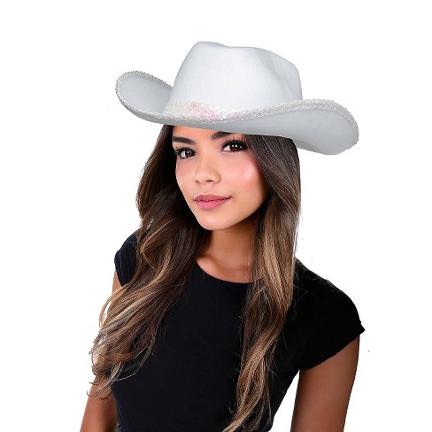 Fun World Womens Sequined Cowboy Hat Size One Size Fits Most White Target