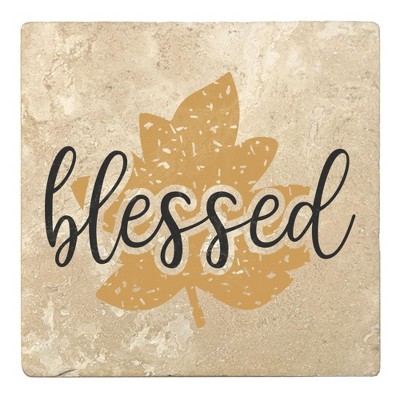 Christmas by Krebs Set of 4 Beige and Black "blessed" Square Coasters 4"