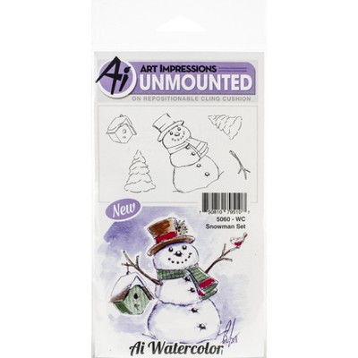 Art Impressions Watercolor Cling Rubber Stamps-Snowman