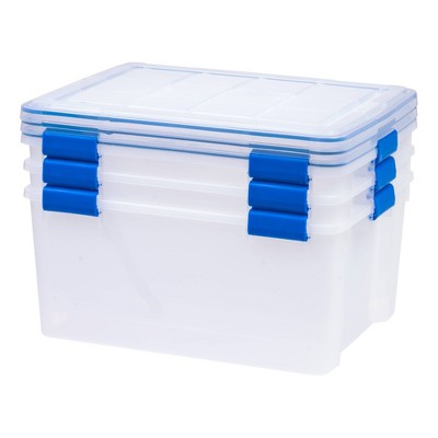 Photo 1 of (CRACKED LIDS) IRIS 3pk 60qt Weathertight Multi-Purpose Storage Box Clear with Blue Buckles