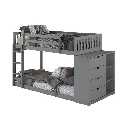 Donco Kids Moby Mission Twin Over Twin Dark Grey Bunkbed With 4 Drawer Dresser & Shelves