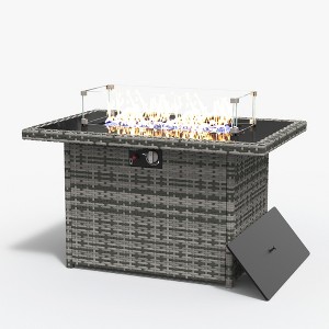 LayinSun 44" Propane Gas Fire Pit Table, 55000 BTU Rectangular Fire Pit with Glass Wind Guard Protective Cover for Outside - 1 of 4