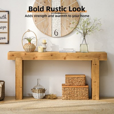 Solid Wood Console Table with Narrow Rectangular Design, Rustic Farmhouse Table for Hallway, Behind Couch, or Living Room Decor-Tanpinhausee
