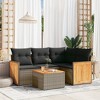 vidaXL 5 Piece Patio Sofa Set with Cushions Gray Poly Rattan - With Table - 2 of 4