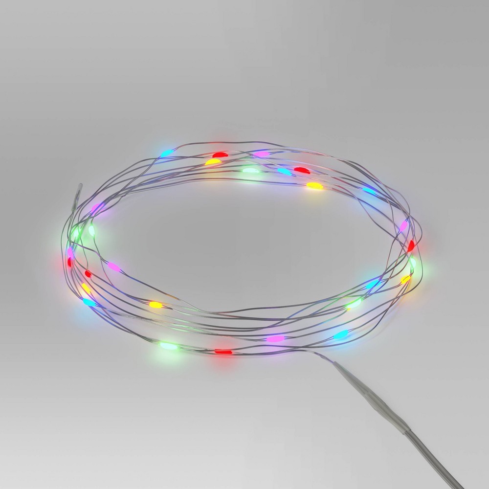30ct led battery operated christmas dewdrop fairy string lights multi-colored with silver wire - steady/twinkle - wondershop™