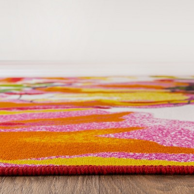 Bright Multicolor Floral Tufted Nylon Area Rug with Non-Slip Backing