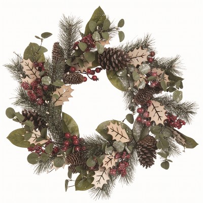 Transpac Artificial Brown Christmas Leaves and Berries Wreath