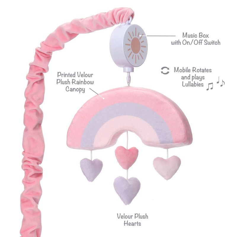 Bedtime Originals Rainbow Hearts Musical Baby Crib Mobile - Pink, Purple, Love, 4 of 9