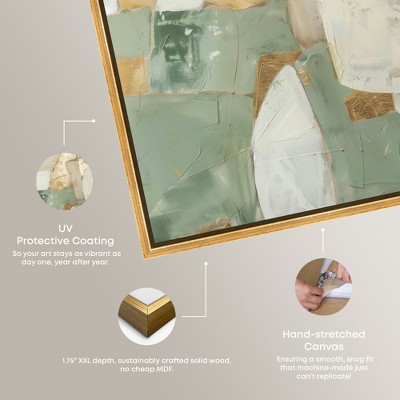 Sage Green and Gold Abstract Canvas Wall Art with Wooden Frame