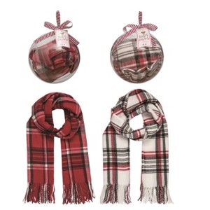 Transpac Plaid Scarf In Acrylic Ball Ornament Set of 2 Christmas Home Decorations - 1 of 1