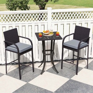 Costway 3 PCS Patio Wicker Bar Set Rattan Chairs & Square Table with Heavy-Duty Metal Frame - 1 of 4