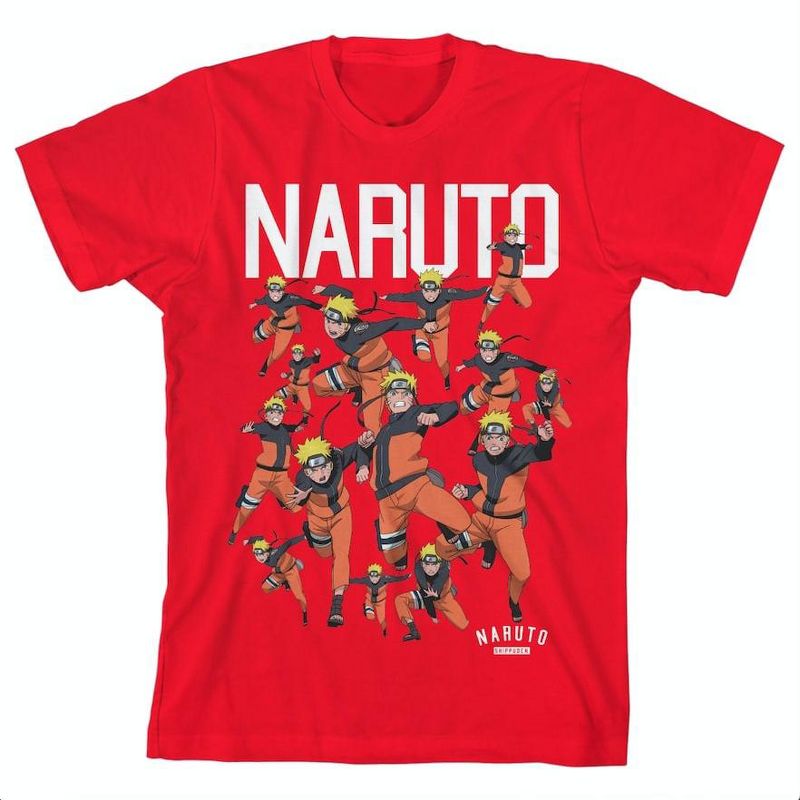 Naruto Shippuden Character Shadow Clone Squad Art Youth Boys Red Graphic Tee, 1 of 2