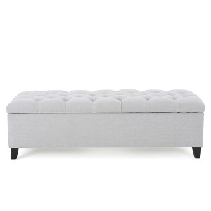 TiramisuBest Diamond-Stitched Storage Ottoman,Beige Fabric Footstool with Hidden Storage for Living, Bedroom, or Entryway - 1 of 4