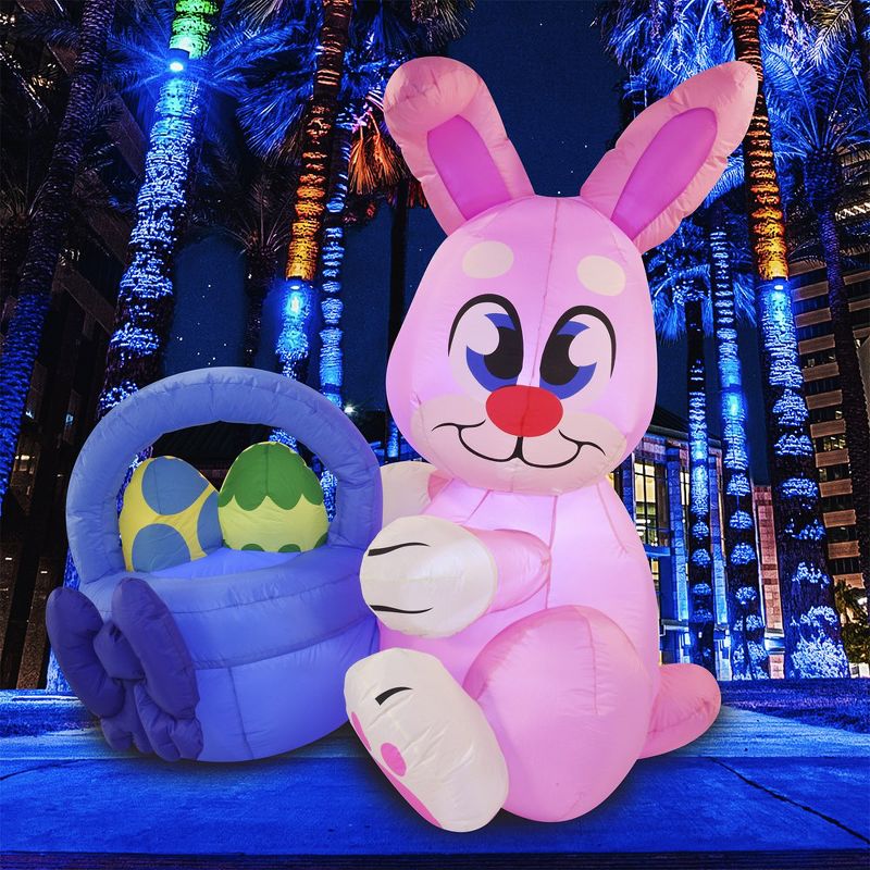 Joiedomi 6 ft Easter Bunny with Basket Inflatable Blow Up Easter Eggs with Build-in LEDs Inflatable Outdoor Decoration for Easter, 2 of 9