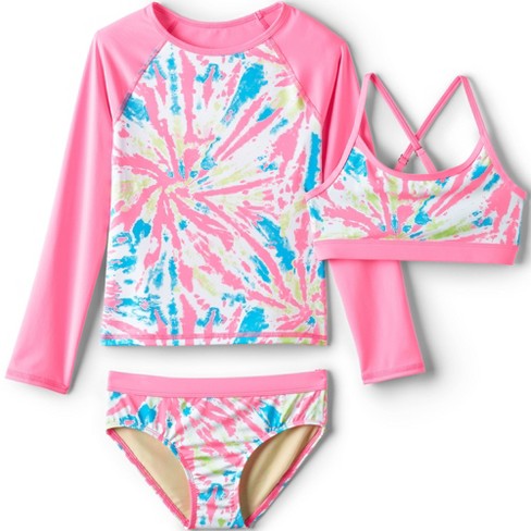 Lands' End Kids Chlorine Resistant Rash Guard Swim Top Bikini Top And  Bottoms Upf 50 Swimsuit Set - Medium - White Multi Tie Dye : Target