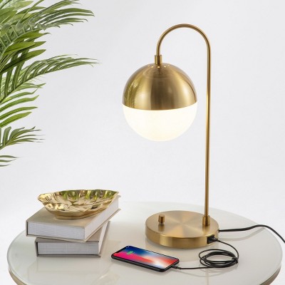 Brass Gold Mid-Century Modern Table Lamp with USB Port