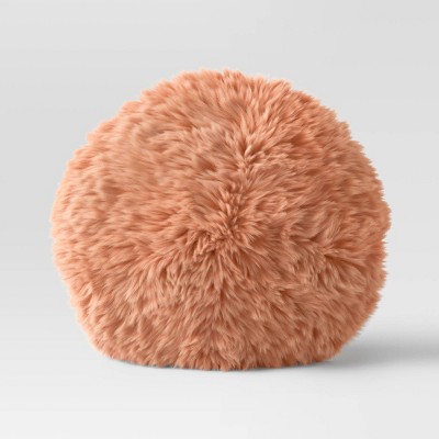 Long Faux Fur Round Throw Pillow Terracotta - Threshold&#8482;