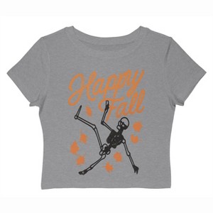 Rerun Island Women Happy Fall Skeleton Script Short Sleeve Graphic Cotton Baby Tee - 1 of 4