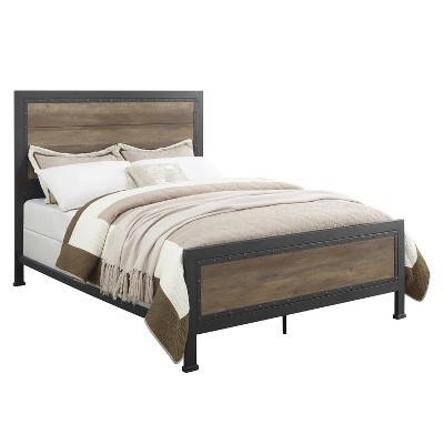 Industrial Wood & Metal Queen Bed Rustic Oak - Saracina Home