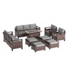 Sonkuki 9 Pieces Patio Sofa with Rectangle Fire Pit Table and Ottomans, Patio Conversation Couch with Cushion - 2 of 4